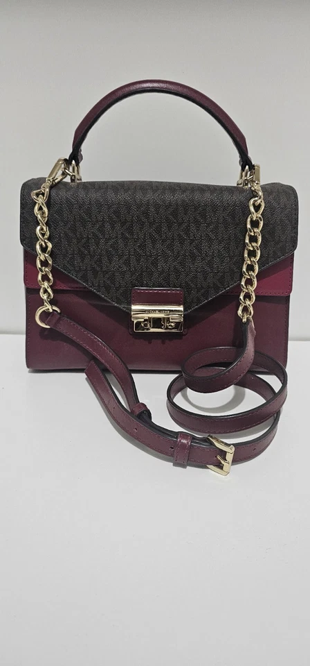 Bolso Cartera Michael Kors Sloan Marrón Sangre de Buey Rosa Doble Asa Superior Nuevo con Etiquetas $268 Foto 2 de 4