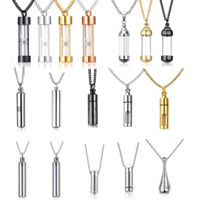 24 Inch Hourglass Cylinder Pendant Necklace - Ash Urn For Cremation Memorial