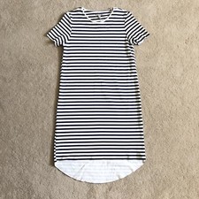 Zara Women Navy White Stripe Hi Low Dress size 6 NWOT Short Sleeve Crew Neck