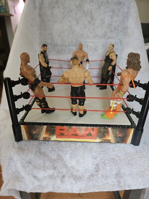 WWE Raw Break-Away Ring And 6 Professional Champion Wrestling Multi-Jointed...