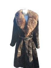 Vintage Faux Fur & Leather Long Coat Tissavel County Pacer Sheep Fur Sz S/m