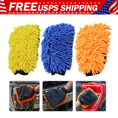 2 Pack Microfiber Car Wash Mitt Scratch Free Ultra Absorbent Car Cleaning Gloves
