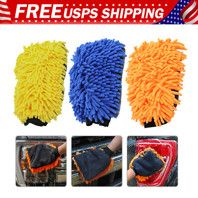 #ad 2 Pack Microfiber Car Wash Mitt Scratch Free Ultra Absorbent Car Cleaning Gloves $8.99