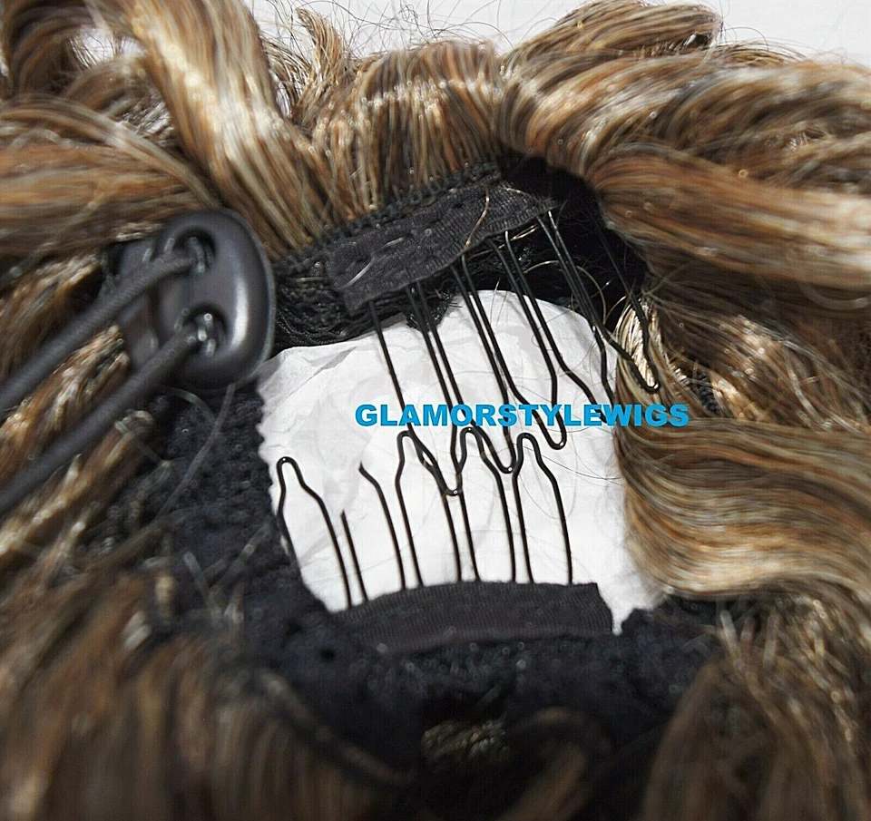 28'' HUMAN HAIR BLEND PONYTAIL CURLY LAYERED HAIR PIECE EXTENSIONS BROWN BLONDE - Image 3 of 3