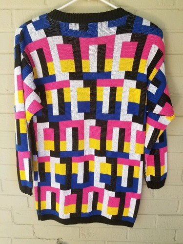 Vintage Abstract Colorful Geometric 80s Long Sweater Shoulder Pads SMALL New NWT - Picture 5 of 5