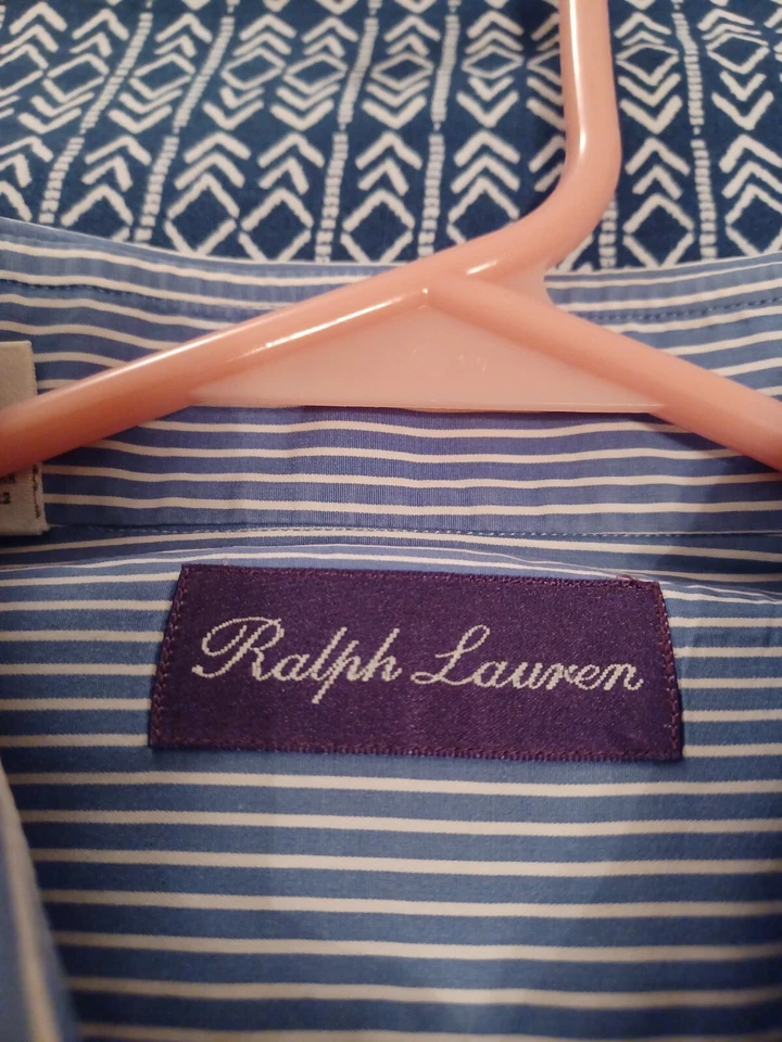 Ralph Lauren Purple Label Mens 17 Blue Stripe Fine Cotton Dress Shirt EUC - Image 3 of 4