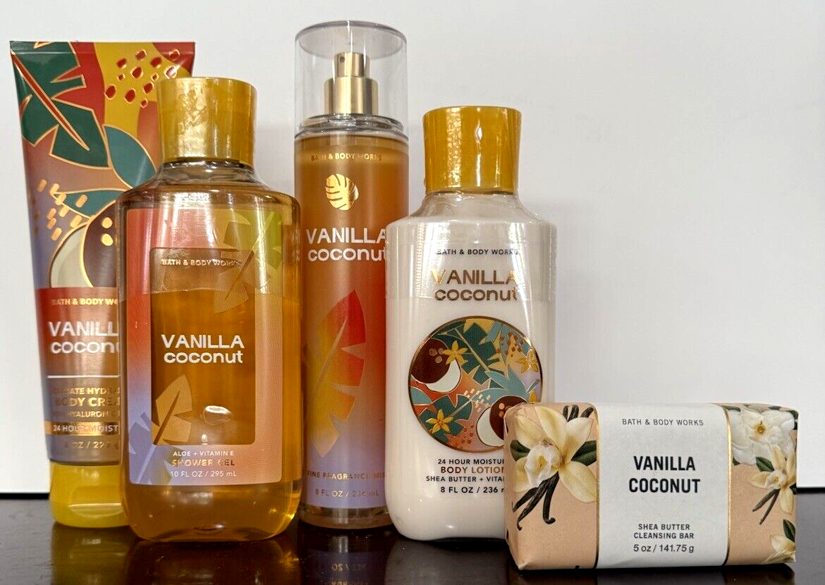 Bath & Body Works Lot of 5 VANILLA COCONUT Mist~Lotion~Body Cream