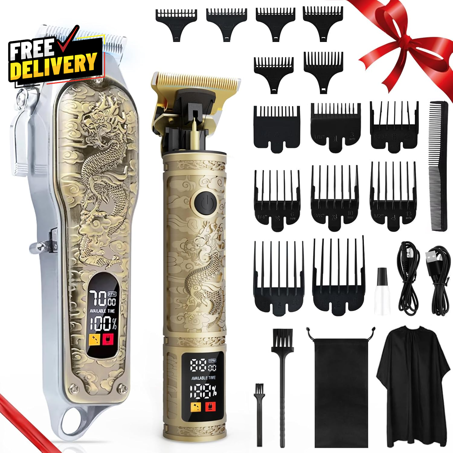 Professional Cordless Hair Clippers & Trimmers Set for Men - Rechargeable