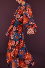 NWT Farm Rio  $325 Navy Garden Lenzing™ Ecovero™ Viscose Midi Dress M