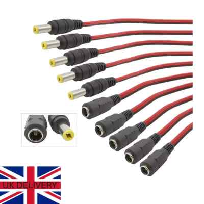 5 PAAR 2,1 mm x 5,5 mm DC Strom Stecker Buchse & Buchse Stecker Zopf Kabel