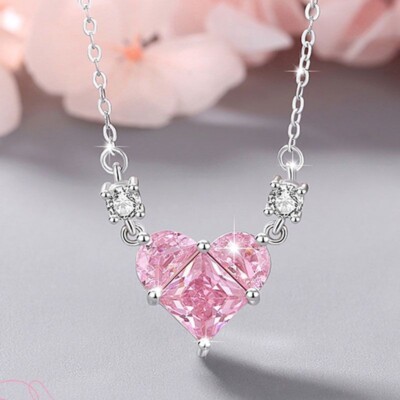 925 Sterling Silver Pink Heart-shaped Heart Pendant Women