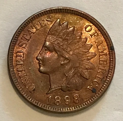 1898 Indian head cent, choice Uncirculated, Red brown