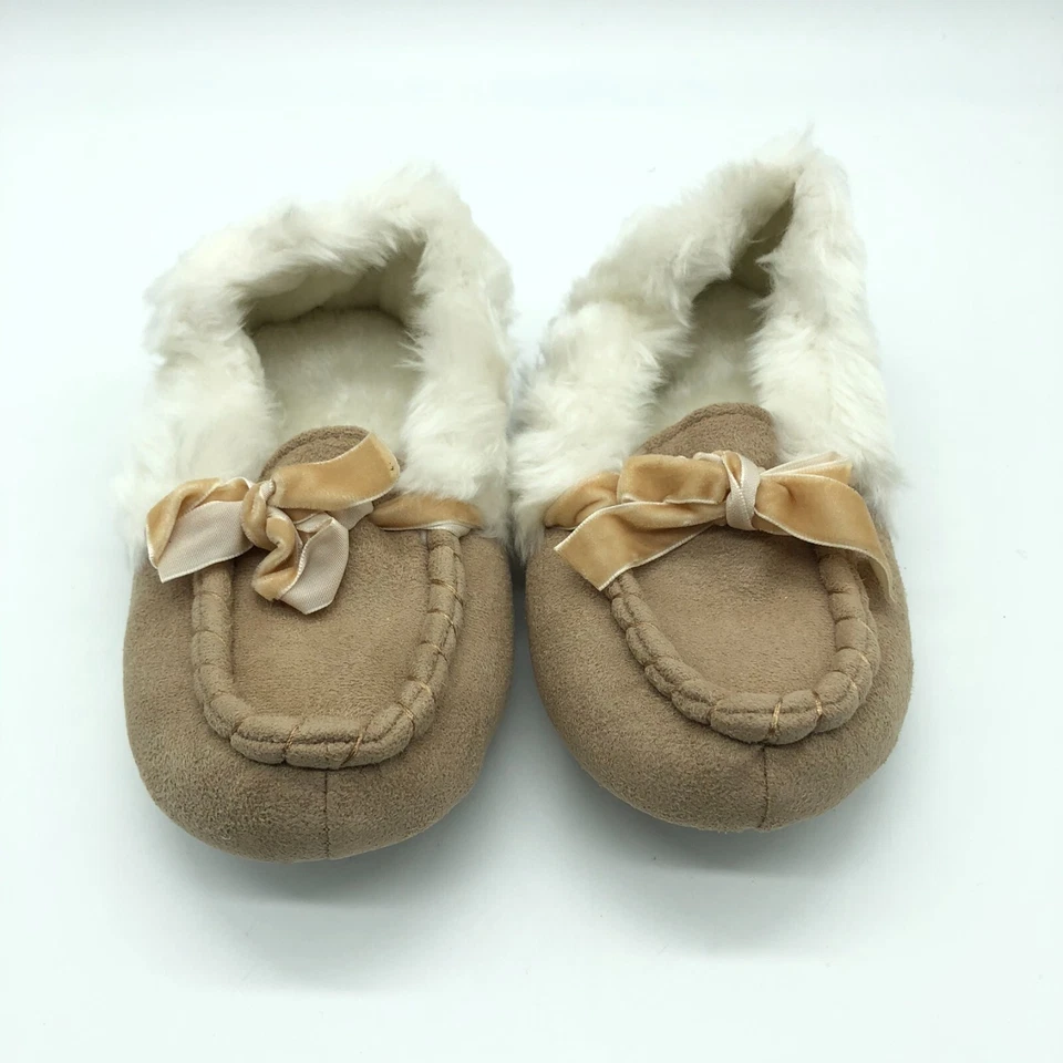 Zapatillas mocasín forradas de piel sintética marrón 11-12 para niñas pequeñas 11-12 Foto 2 de 4