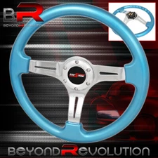 350mm 3 Spoke Streak Design Sky Blue Heavy Duty Steering Wheel Godsnow Horn