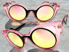 Classic Funky Vintage Retro Cat Eye Party Rave Club SUNGLASSES Unique Pink Frame