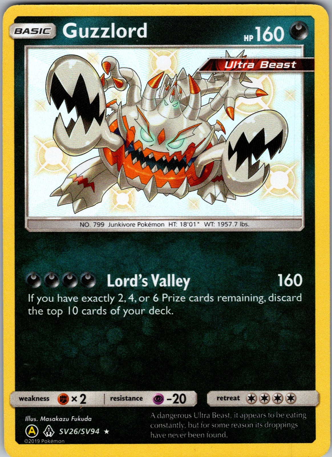 Guzzlord Shiny Holo Rare Hidden Fates: Shiny Vault SV26/SV94 NM