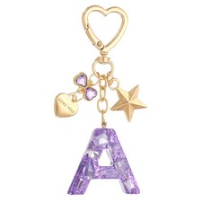 Cute Initial Letter Keychain Letter A Keychains for Women Girls Bling Purple