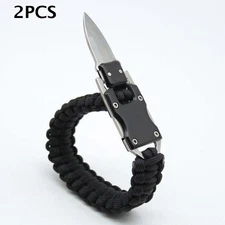 Tactical Survival Knife w/Paracord Handle - Black EDC Gear for Outdoor Emergency