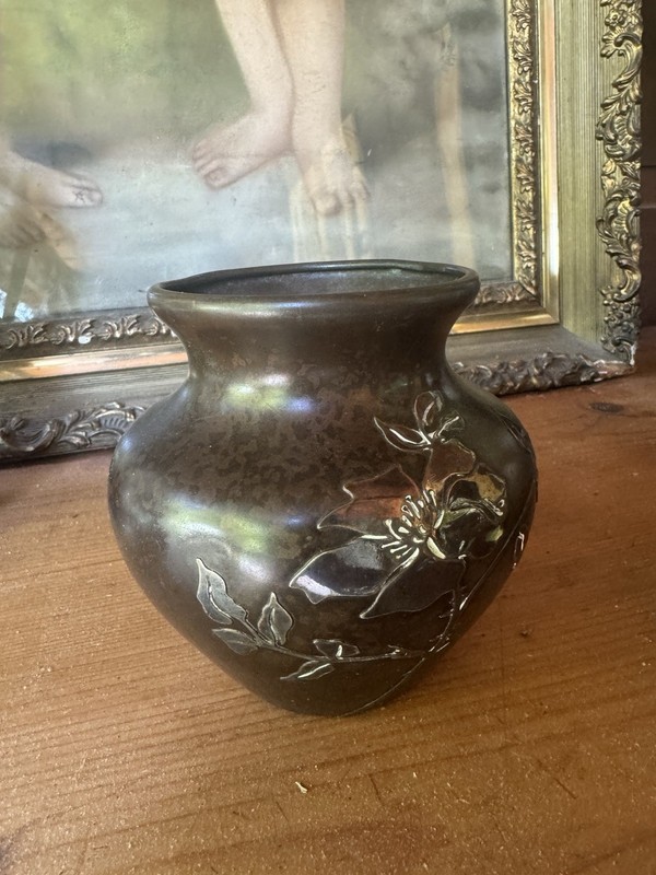 Heintz Art Sterling Over Bronze Arts & Crafts Squat Vase 9817B Pat Aug 27, 1912