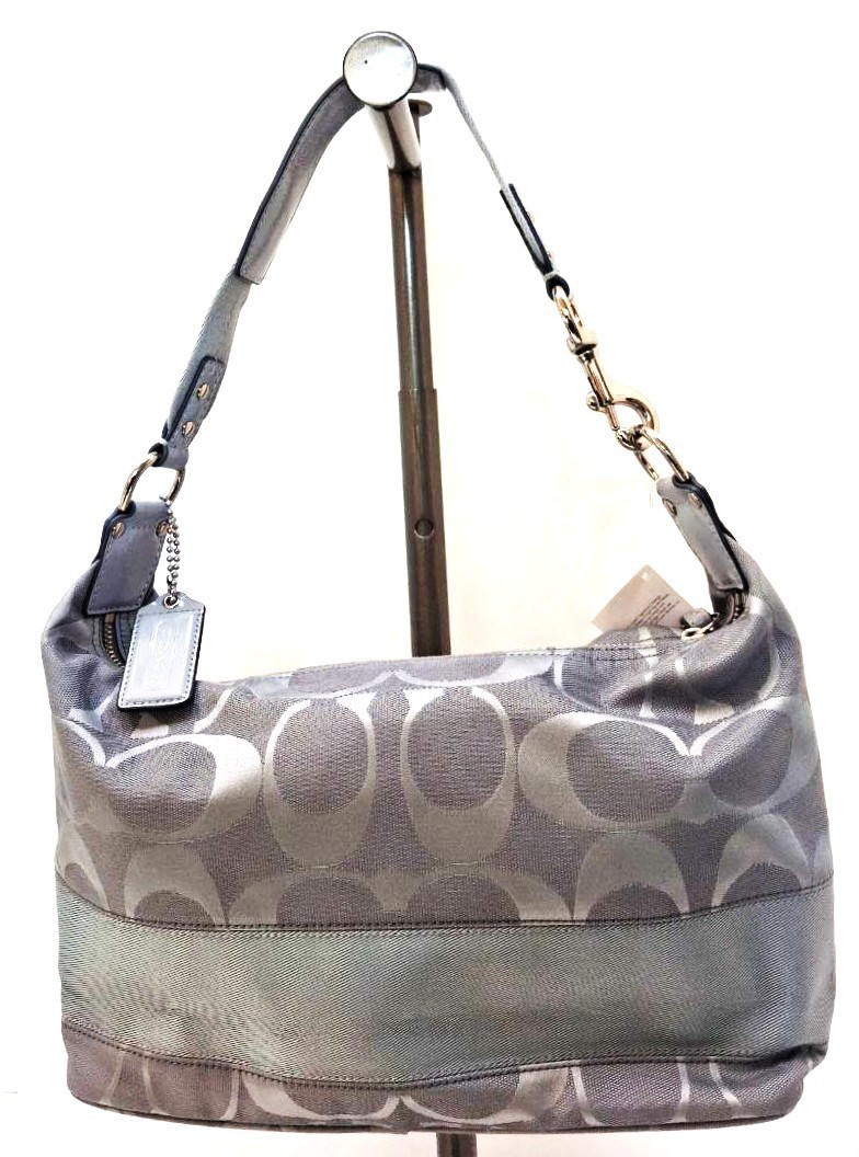 COACH Signature Jacquard Grey Stripe Single Strap Hobo Shoulder