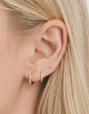 14 Karat massiv Gold Mini Faden Creolen minimal Huggie Stil leicht fein