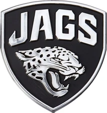 Jacksonville Jaguars Silver Chrome Color Auto Emblem Molded Raised Adhesive...
