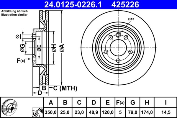 2X Ate Bremsscheibe 24.0125-0226.1 FüR Landrover Range Rover Sport 2 L494 5 L462-image
