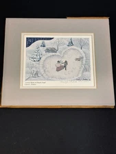 Carol Endres Signed Numbered  American Folk Art Lovers Skate on Hearts Pond