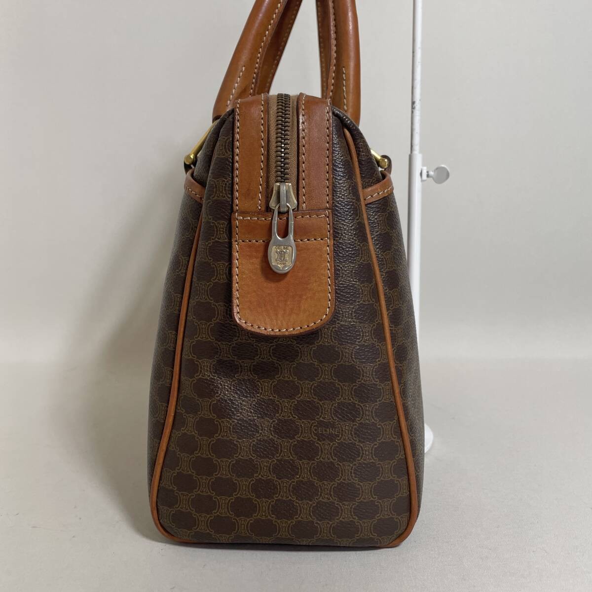 Celine Brown Macadam Pattern Leather Handbag Auth… - image 4