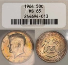 MS65 1964 50C Kennedy Silver Half Dollar, NGC Fatty- Nicely Rainbow Toned