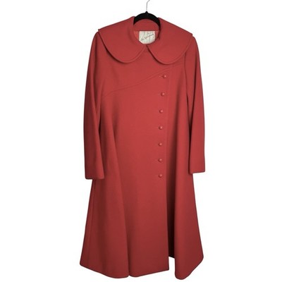 Vintage Christian Dior Long Wool Coat Womens 10 Apple Red Saks Fifth Avenue 70s