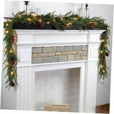 6 Ft Christmas Norfolk Pine Garland Prelit 20 Warm Lights Red Berries 6ft Long