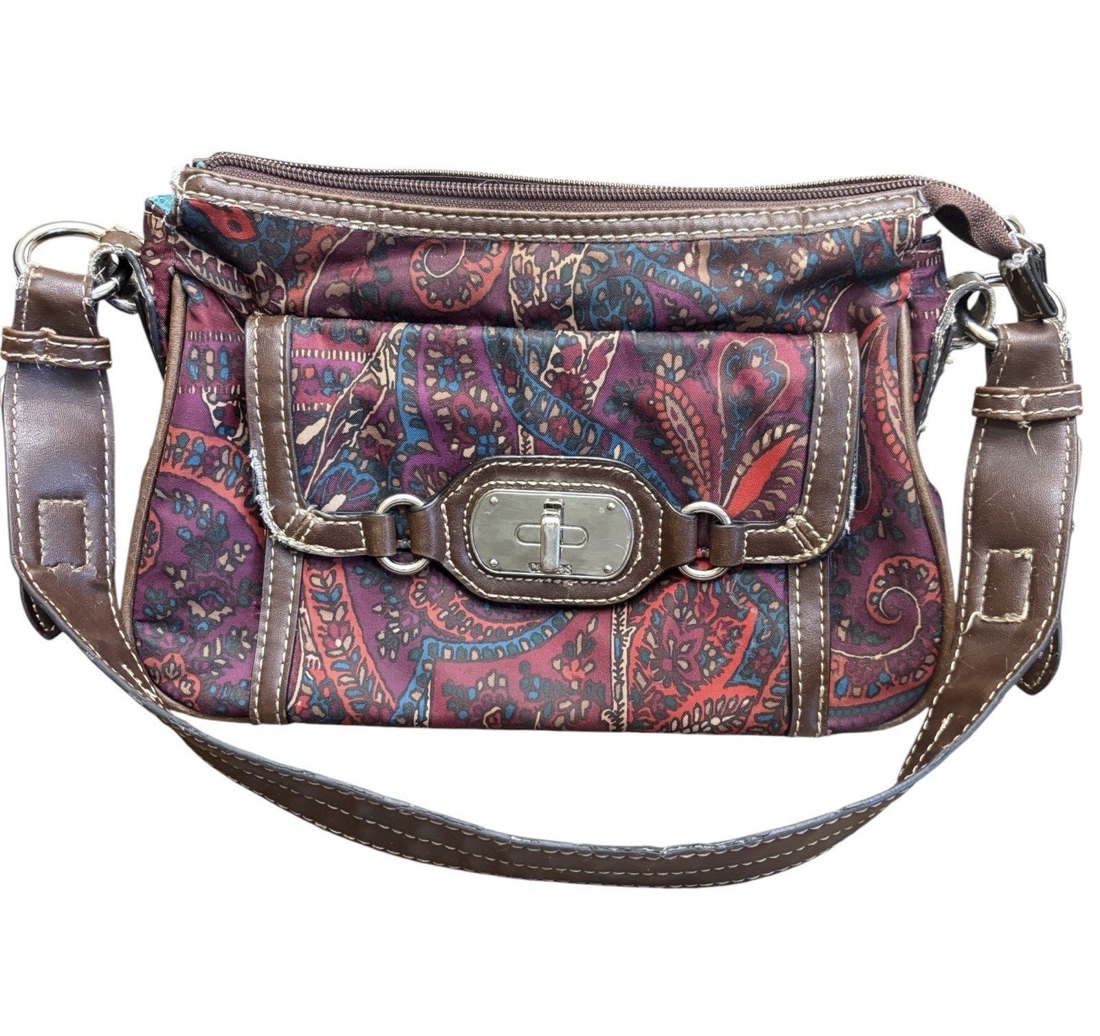 Chaps Hand Bag Est 1978, Color: Paisley Purple and Red, Snap Closure