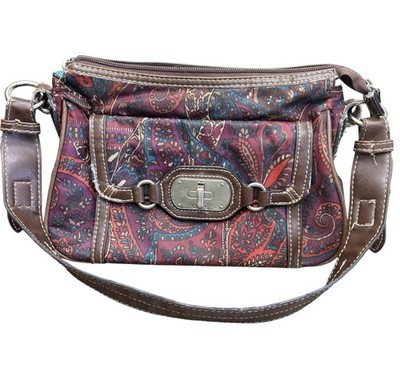 Chaps Hand Bag Est 1978, Color: Paisley Purple and Red, Snap Closure