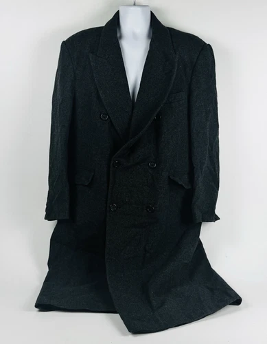 Vintage Kensington Road Mens 42 Gray Double Breasted Long Overcoat Yugoslavia - product listing photo