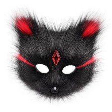 Animal Fox Wolf Mask Halloween Party Cosplay Costumes Props Plush Cat Blackred