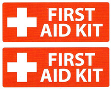2 x FIRST AID KIT Self-Adhesive Stickers (Size: 105mm x 40mm).