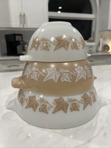 Vintage Pyrex Sandalwood Ivy Nesting Cinderella Mixing Bowls Set of 3