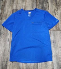 Dickies Scrub Top Balance V Neck Blue Zipper Pocket Unisex Small Flex Stretch