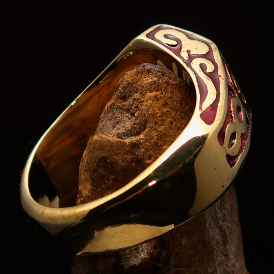 MENS BRASS OUTLAW BIKER RING 1% ONE PERCENTER CELTIC ORNAMENTS RED SIZE 11 - Image 4 of 4