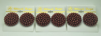 wholesale lot of 3pcs brown Faux Pearl Bead Button Clip On handmade Earrings
