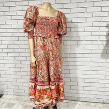 Farm Rio Women's Pink Macaw Flight Smocked Top Maxi Dress  - Size Medium