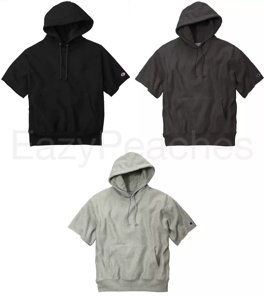 Champion Men s S 4XL Reverse Weave Short Sleeve Hoodie Fleece Hooded Sweatshirt