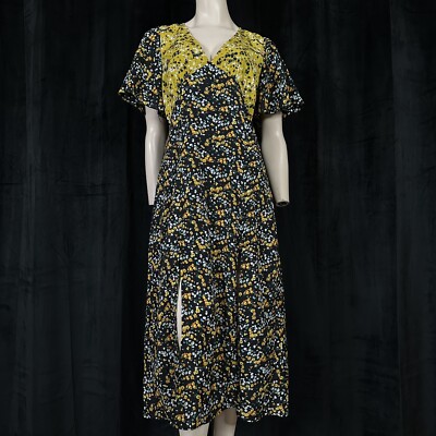 Girl In Mind Levi Angel Sleeve Split Leg Midi Dress 12 Floral Summer Wedding