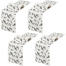 2 Pcs Linen Musical Table Runner, Musical Entertainment Theme Pattern, Waterp...
