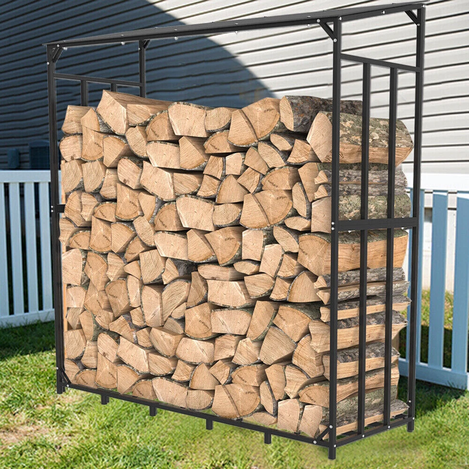 In/Outdoor Firewood Rack with Cover Firewood Storage Log Holder Heavy Duty Steel - Image 4 of 4
