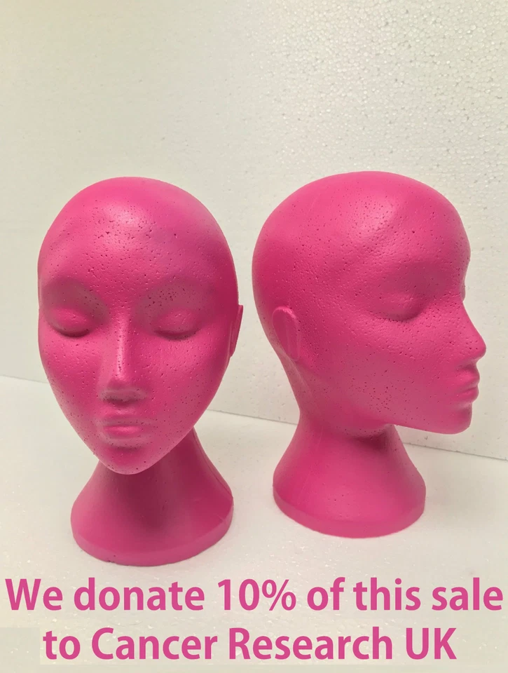 YORKSHIRE DISPLAYS LIMITED Female Head Pink Polystyrene Head Wig Hair Display Cancer Research Dummy Wig Hat