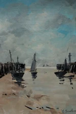 Rare unique French early Impressionist painting, Seaside, signed Boudin