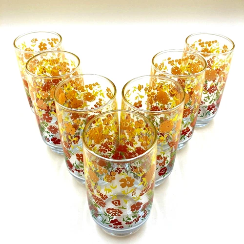 Anchor Hocking Vintage Red Orange Yellow 12 oz Drinking Glasses Set Of 7