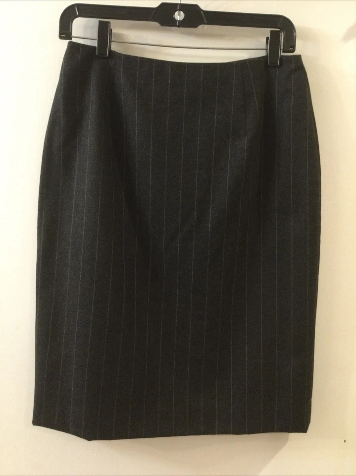 Falda lápiz Lauren Ralph Lauren 100 % lana peinada (6) gris carbón a rayas